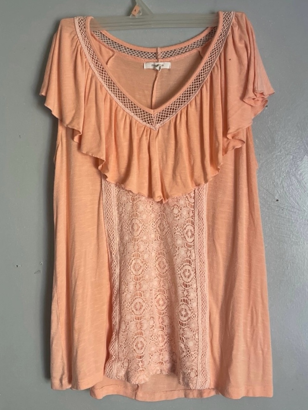 Peach Crochet-Front Flutter Sleeve with Women's Top